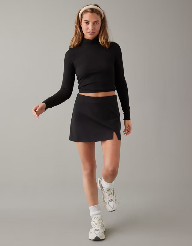 AE Long-Sleeve Cropped Hey Baby Mock Neck Tee | American Eagle Outfitters (US & CA)