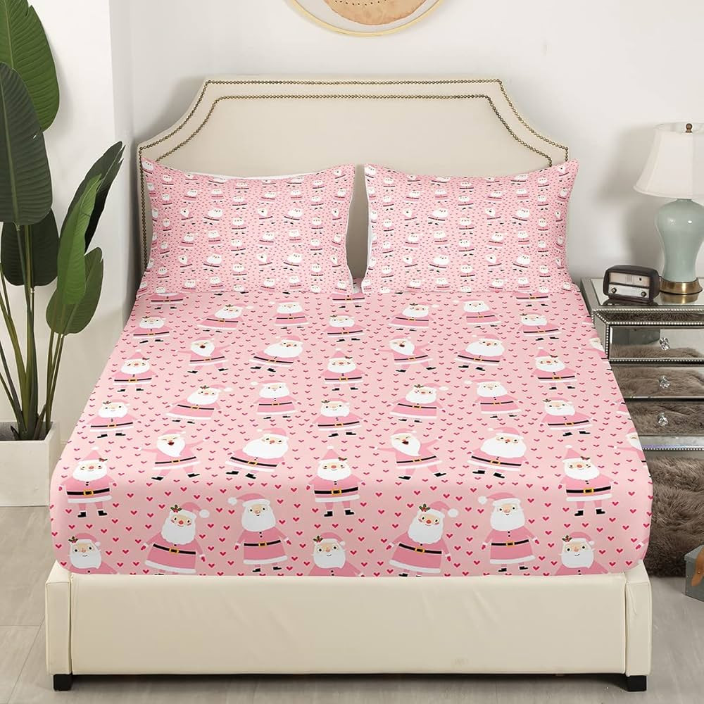 Christmas Sheet Set for Kids Boys Girls Cute Santa Claus Sheets with Deep Pocket Fitted Sheet Car... | Amazon (US)