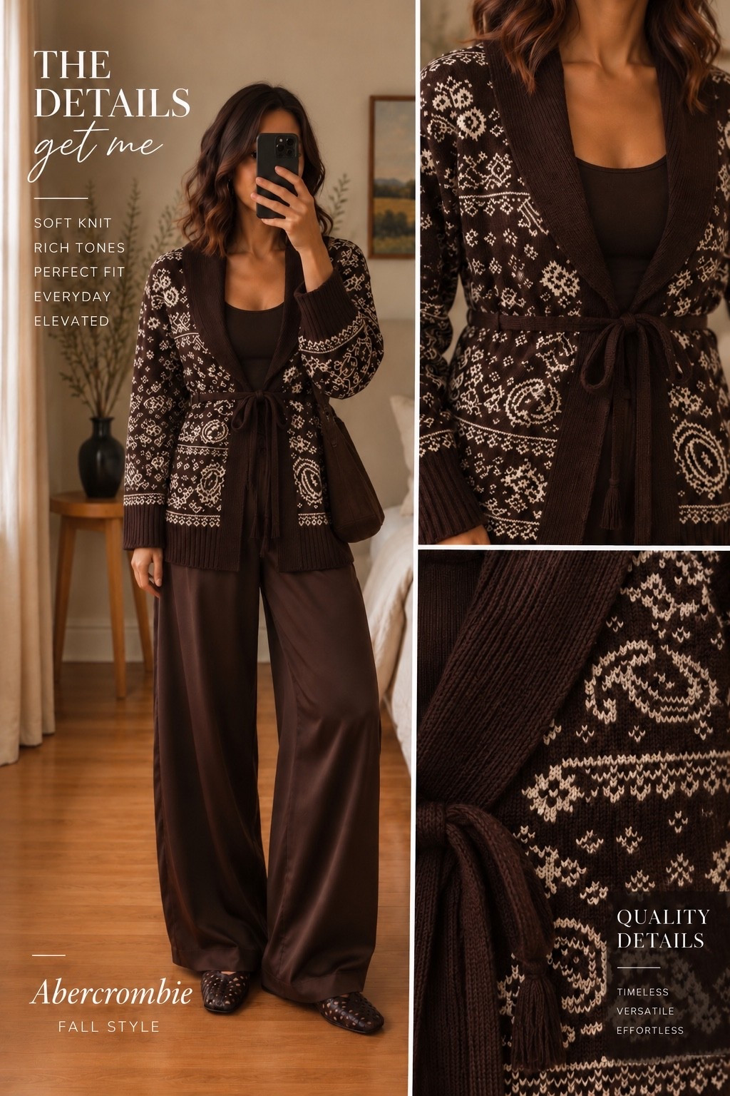 Chocolate brown is having its moment 🤎 This Abercrombie look has all the fall details I love—cozy patterned knit, silky wide-leg pants, rich brown layers + woven flats. It feels comfy but still so put together for work, dinner, date night or a fall weekend. 🍂

Everything is linked on my LTK! 🤎

#AbercrombieStyle #AbercrombieFinds #FallOutfit #FallStyle #ChocolateBrown #NeutralStyle #FallFashion #LTKStyle #LTKFinds #EverydayOutfit

#LTKootd #LTKSeasonal #LTKgrwm