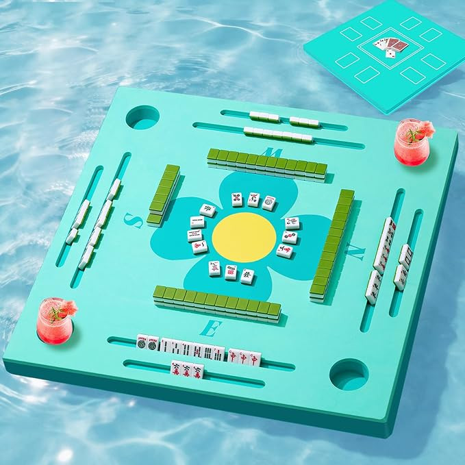 Floating Mahjong Table for Pool, Double-Sided Waterproof Game Tray for Mahjong, Poker, Cards, Dom... | Amazon (US)