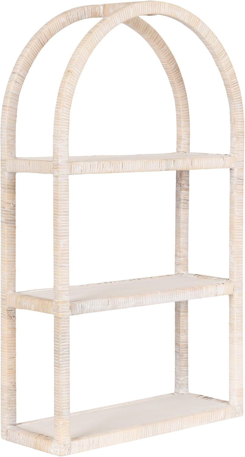 Kate and Laurel Rahmati Modern Arched Rattan Wall Shelf, 18 x 7 x 30, White, Boho Arch Wall Shelves for Over-the-Toilet Storage or Dorm Room Storage Shelf | Amazon (US)