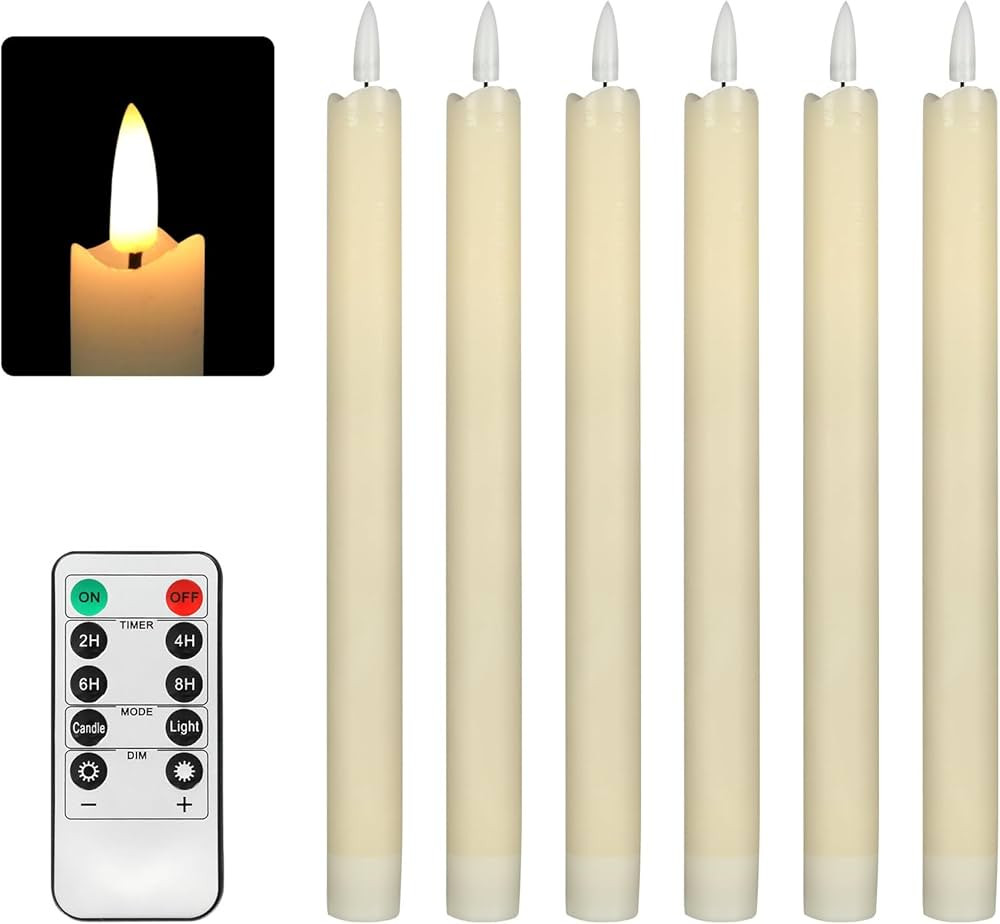 Baleid Faux 10" Tall Led Flameless Ivory Taper Candles Flickering with Remote Battery Operated Ti... | Amazon (US)