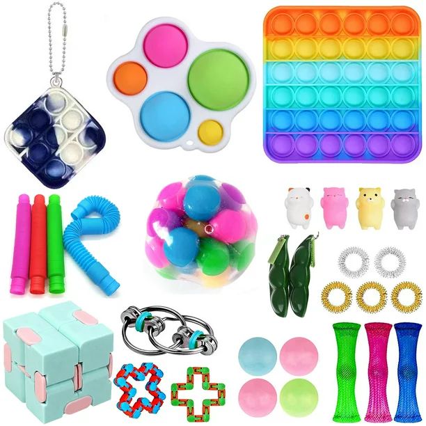 Hirigin 30PCS Fidget Toys Set Sensory Simple Dimple Pop Bubble Infinite Cube Stress Ball Anti-Anx... | Walmart (US)