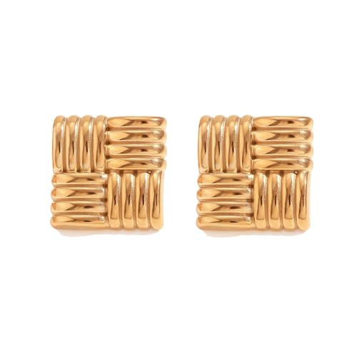 Chunky Gold Earrings for Women Gold Statement Chunky Stud Earrings Vintage Trendy Geometric Square Textured Earrings Jewelry for Women (Gold) | Amazon (US)