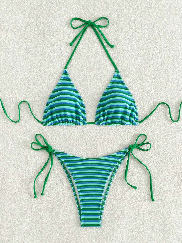 Women's Crown Only Swimsuit, New Fashion, Sexy, Pure And Lovely Style, Striped Halter Bikini Set | SHEIN