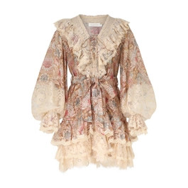 Rebellion Lace-Up Mini Dress - Tan Floral | ZIMMERMANN (US, CA, EU, MENA)