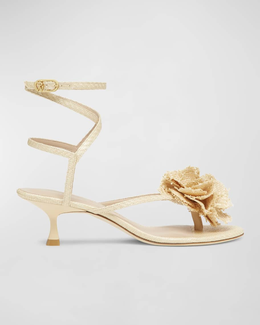 Stuart Weitzman Belize Flower Thong Ankle-Strap Sandals | Neiman Marcus