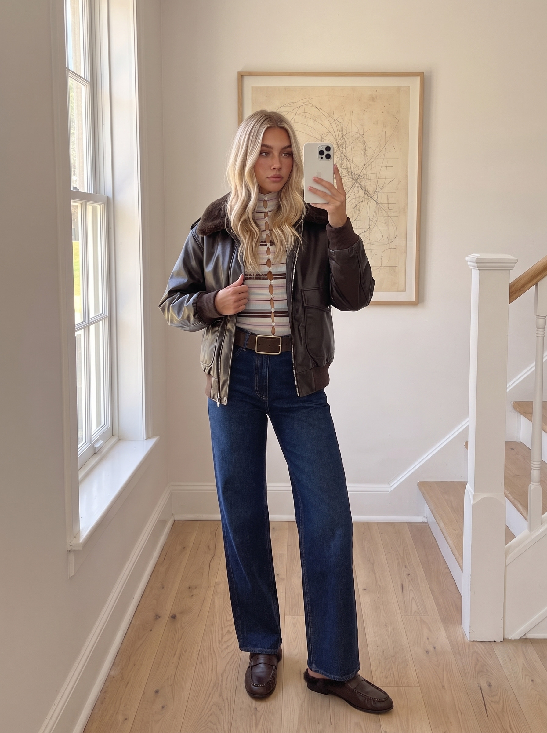The perfect Citizens Of Humanity bomber for winter, check.
#LTKStyleTip #LTKSeasonal #LTKshoecrush
#winteroutfit #bomberjacket #stripedsweater #shearlingloafer #suedebelt 

 