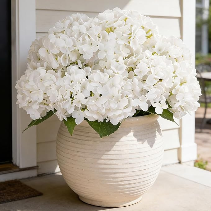 INXUGAO Artificial Flowers Fake Outdoor Hydrangea Bouquets with Long Stems, 3Pcs 18" Faux Ivory W... | Amazon (US)
