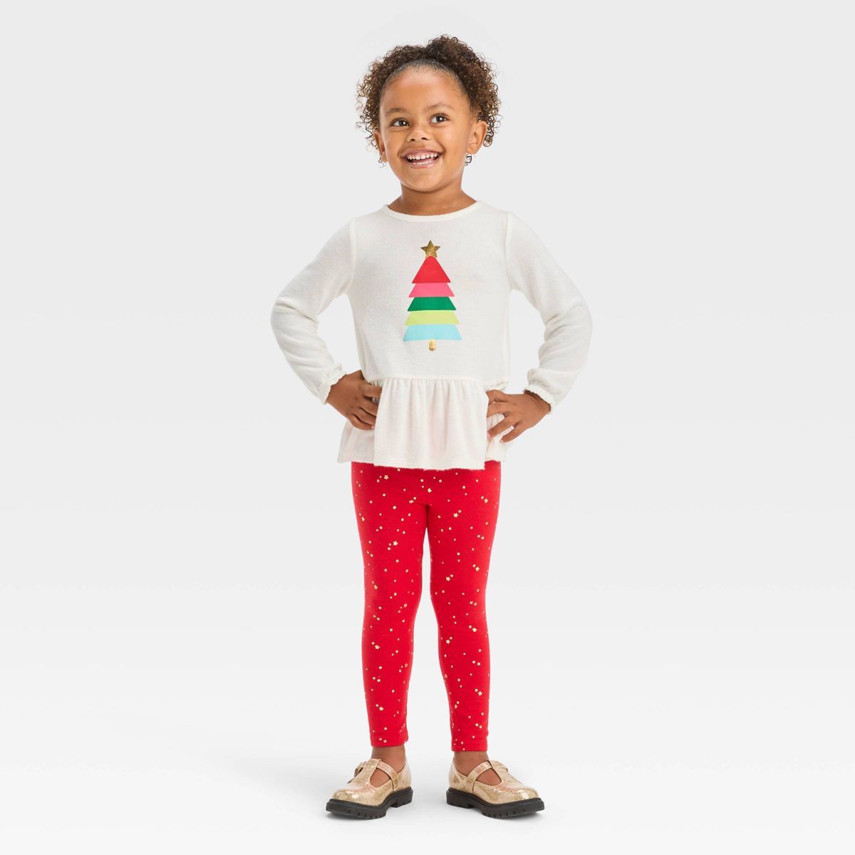 Toddler Girls' Christmas Tree Long Sleeve Top & Leggings Set - Cat & Jack™ Off-White | Target