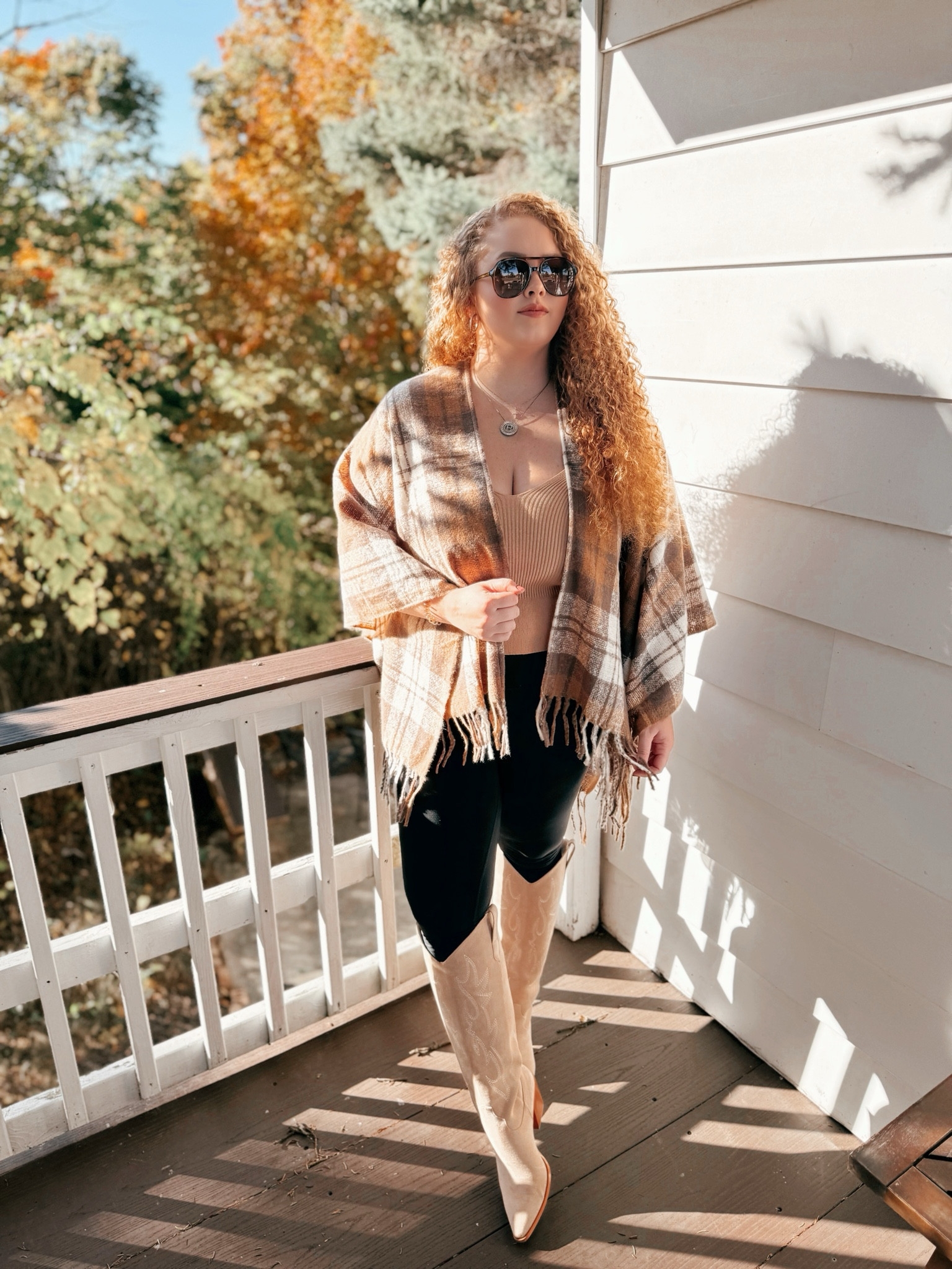 This is a great fall look 🍂 amazon poncho | Amazon plaid poncho | amazon cardigan  | amazon plaid cardigan  | tank top | amazon tank top | amazon black leggings | amazon leggings | leggings outfit | cowgirl boots  | white cowgirl boots | amazon cowgirl boots | amazon neutral cowgirl boots | amazon finds | amazon look | amazon outfit | fall outfit | fall look | fall fashion | fall finds | fall outfit inspo | fall fashion inspo | fall 2024 | fall photos | Fall family photos | fall family photos outfit | fall vacation outfit | fall vacay 

#LTKStyleTip #LTKMidsize #LTKSeasonal