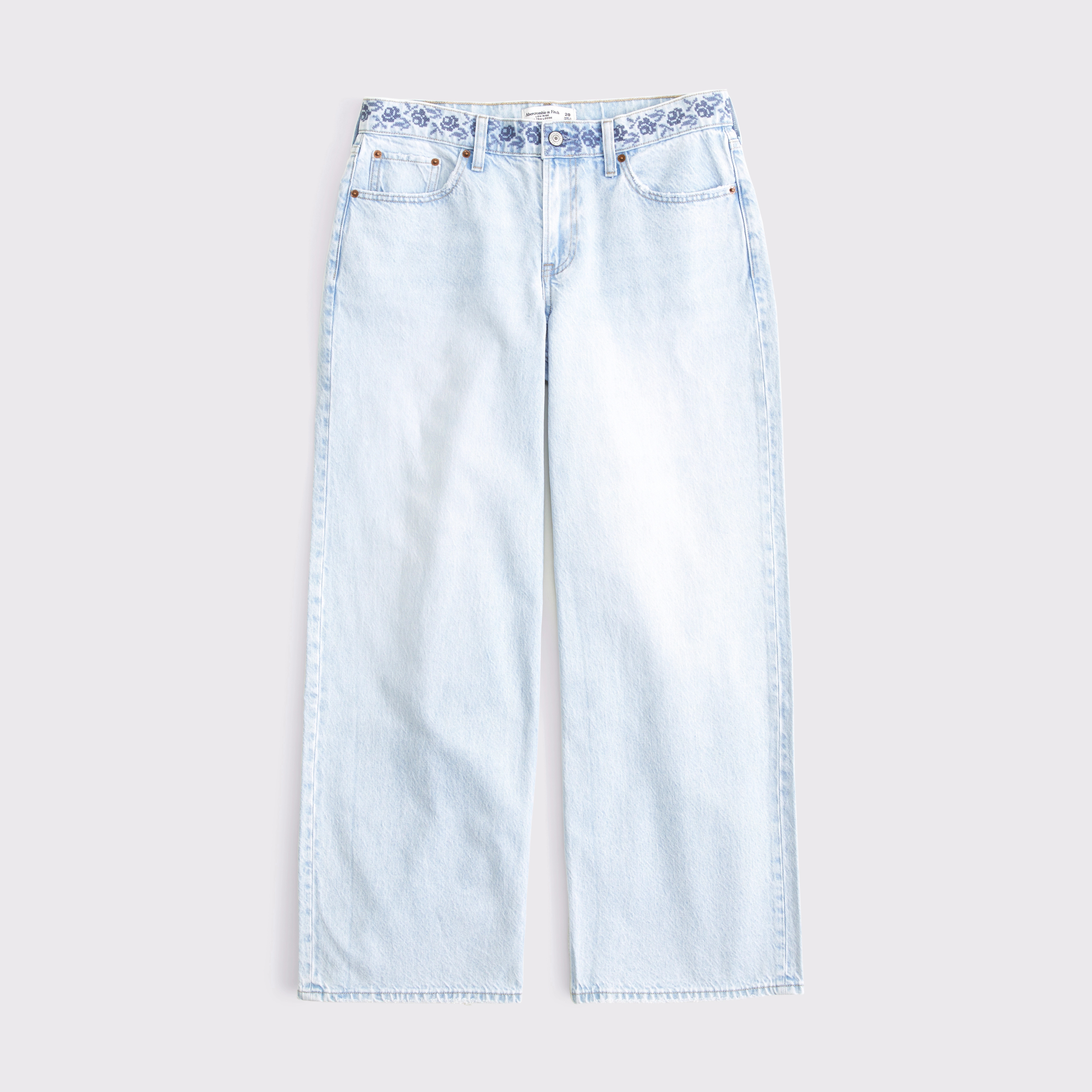 Curve Love Low Rise Ultra Loose Floral Embroidered Jean | Abercrombie & Fitch (US)
