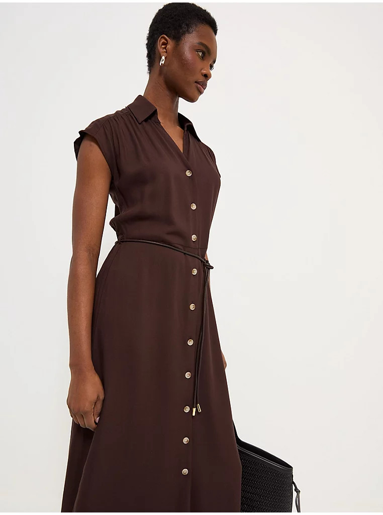 Chocolate Brown Short Sleeve Midi Shirt Dress | George