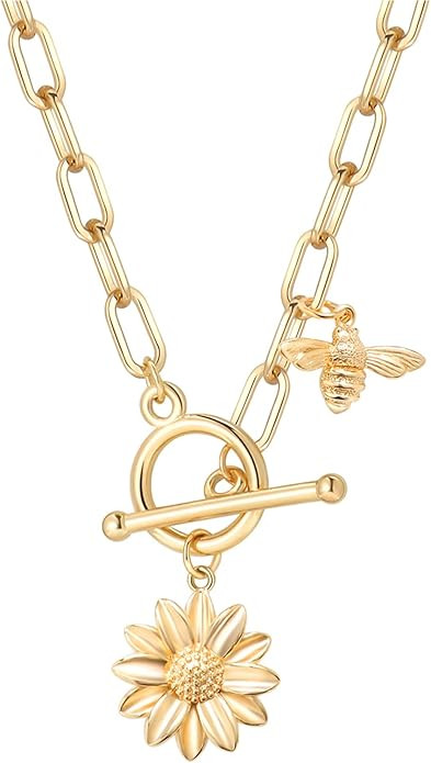 DoreenBeads 18K Gold Sun Moon Star Compass Pendant Necklace Chunky Toggle Paperclip Chain Necklac... | Amazon (US)