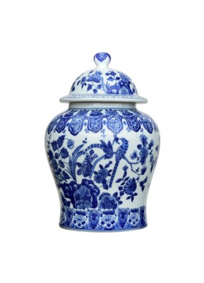 Details about   Blue and White Porcelain Chinoiserie Bird Temple Jar 13" | eBay US