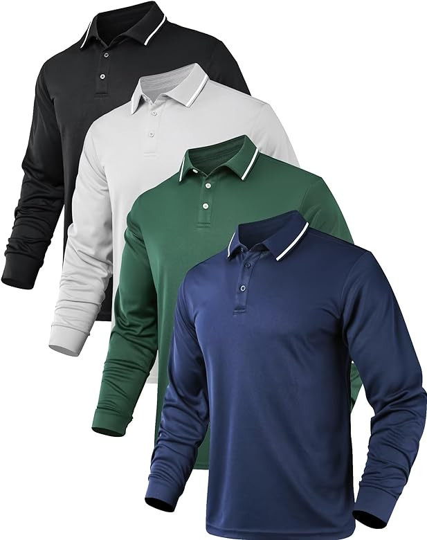 OYGSieg 4 Pack Men's Long Sleeve Polo Shirt Performance Quick Dry Collared Work Golf Hiking Casua... | Amazon (US)