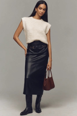 Avec Les Filles Faux-Leather Equestrian Buckle Midi Skirt | Anthropologie (US)