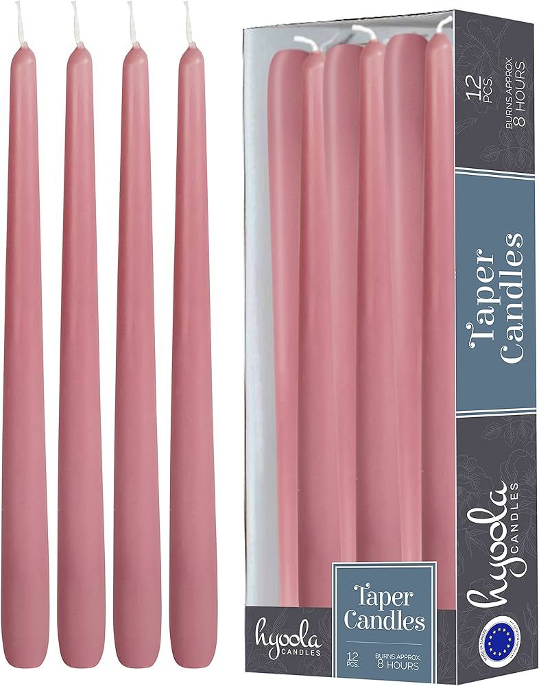 Hyoola 12 Pack Tall Taper Candles - 10 Inch Rose Pink Dripless, Unscented Dinner Candle - Paraffi... | Amazon (US)