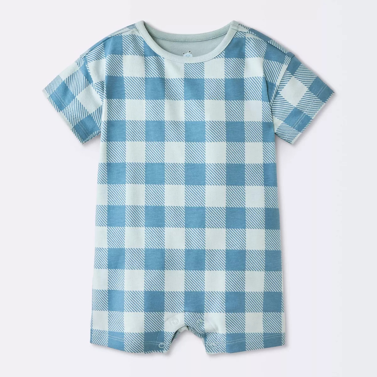 Baby Boys' Gingham Short Sleeve Romper - Cloud Island™ Light Blue 3-6M | Target