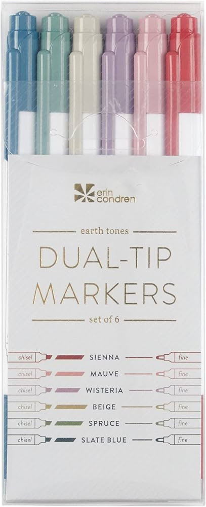 Erin Condren 6-Pack Dual-Tip Marker Set - Earth Tones. Focused Collection. Fine Tip and Medium Ti... | Amazon (US)