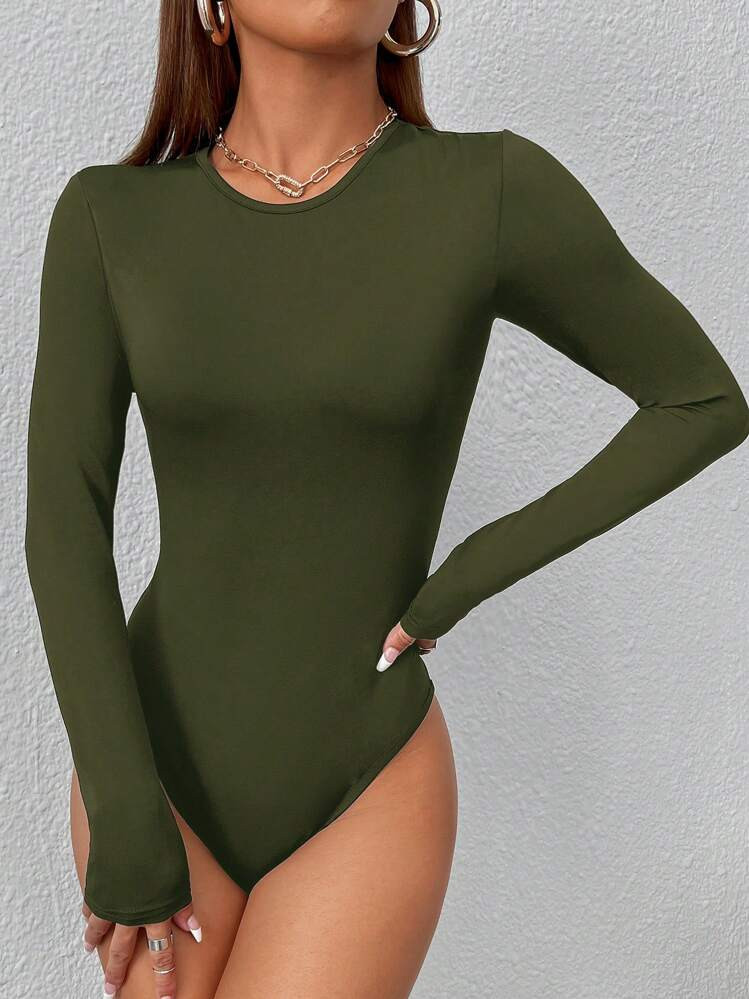 SHEIN PETITE Einfarbiger Slim Fit Frühlings-Bodysuit für Damen | SHEIN