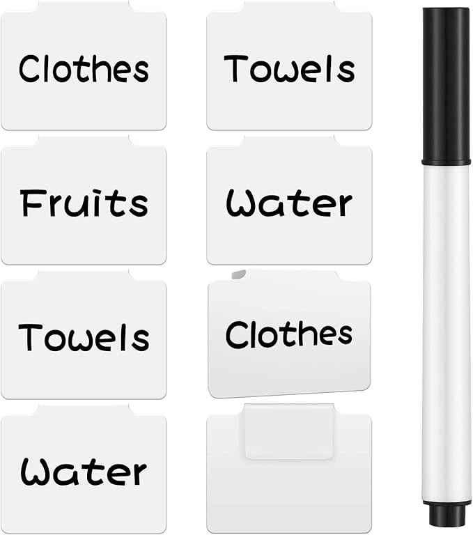 9 Pcs White Basket Labels Clip on Label Holders Removable Hanging Bin Labels with Chalk Markers f... | Amazon (US)