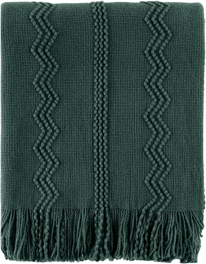 BATTILO HOME Christmas Décor Green Throw Blanket with Fringe, Geometric Bed Throws Dark Green Th... | Amazon (US)