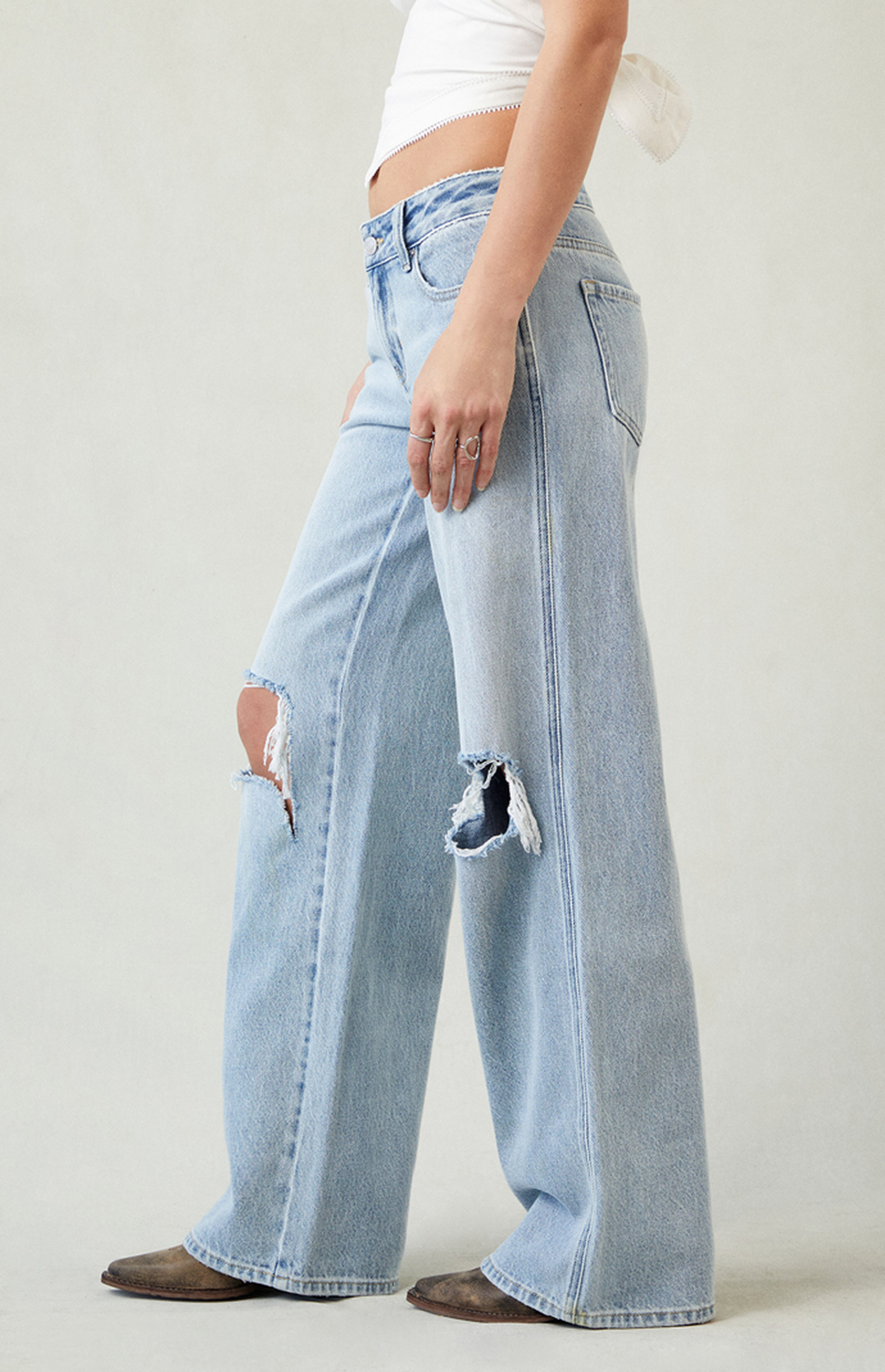 PacSun Casey Light Indigo Ripped Knee Low Rise Baggy Jeans | PacSun