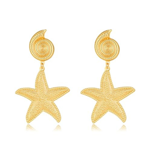 RAUCHBE Gold Starfish Shell Dangle Earrings for Women Big Seashell Earrings Summer Beach Jewelry for Vacation | Amazon (US)