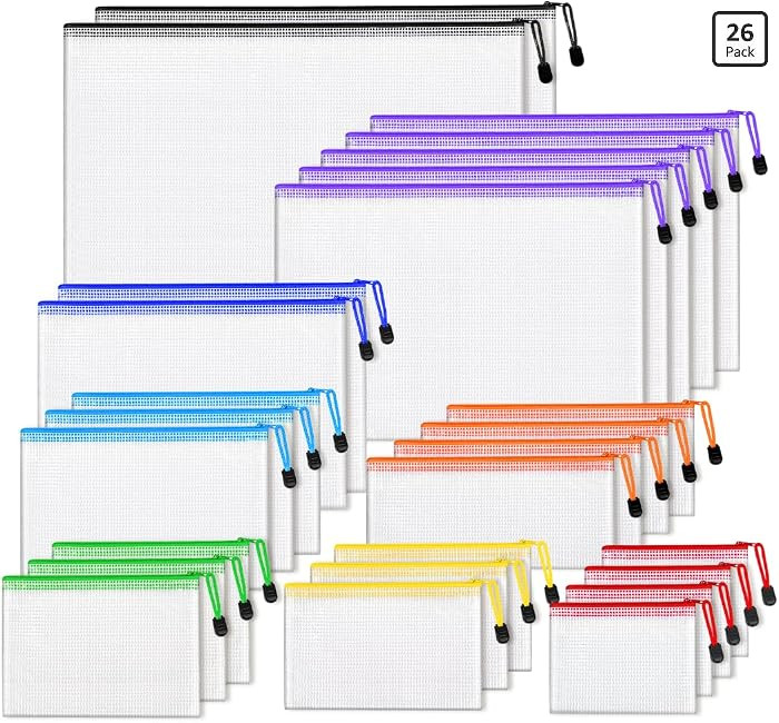 26pcs Mesh Zipper Pouch Bags, 8 Sizes Plastic Zippered Storage Bags for Organizing, Clear Pouches... | Amazon (US)