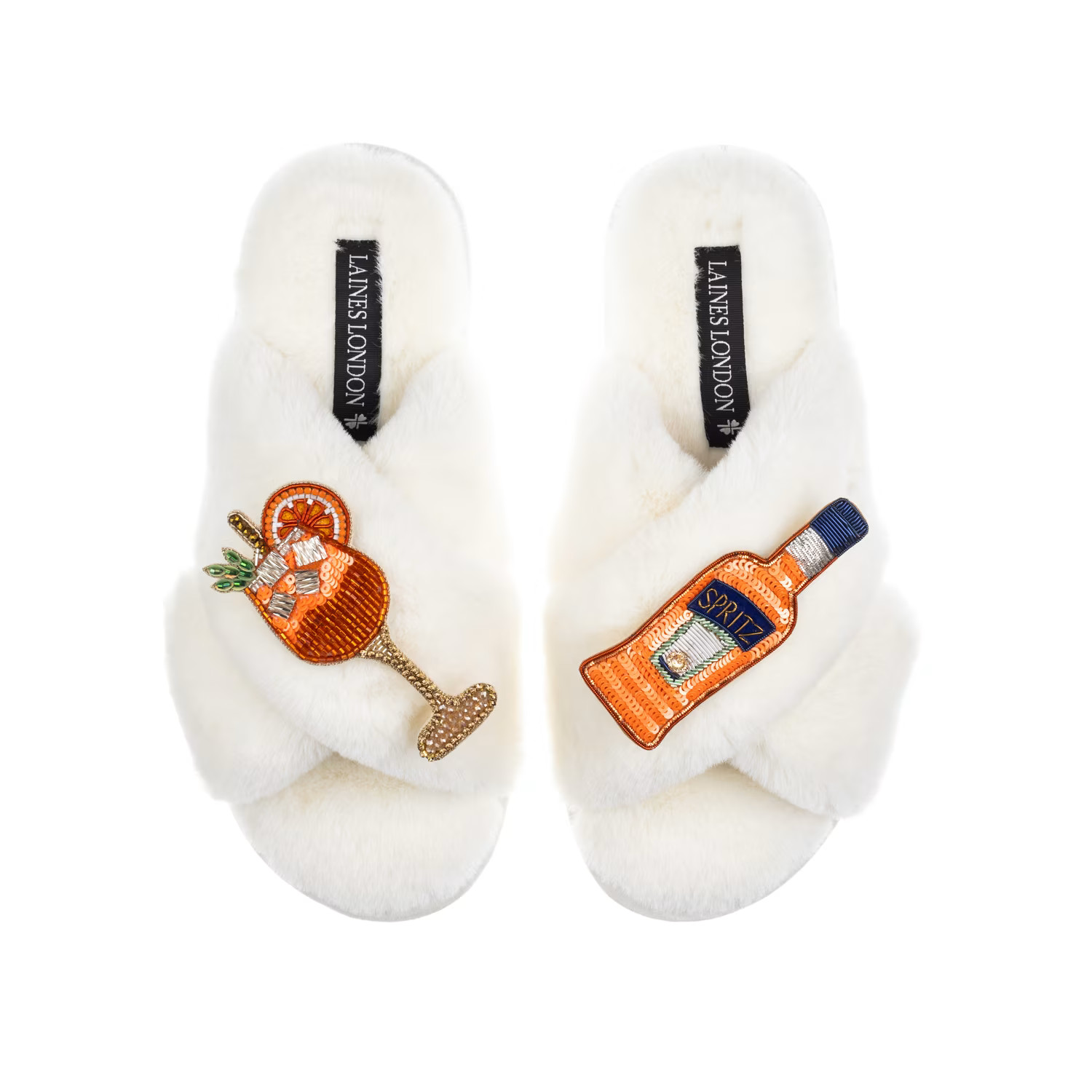 Classic Laines Slippers With Summer Spritzer Brooches - Cream | Wolf & Badger