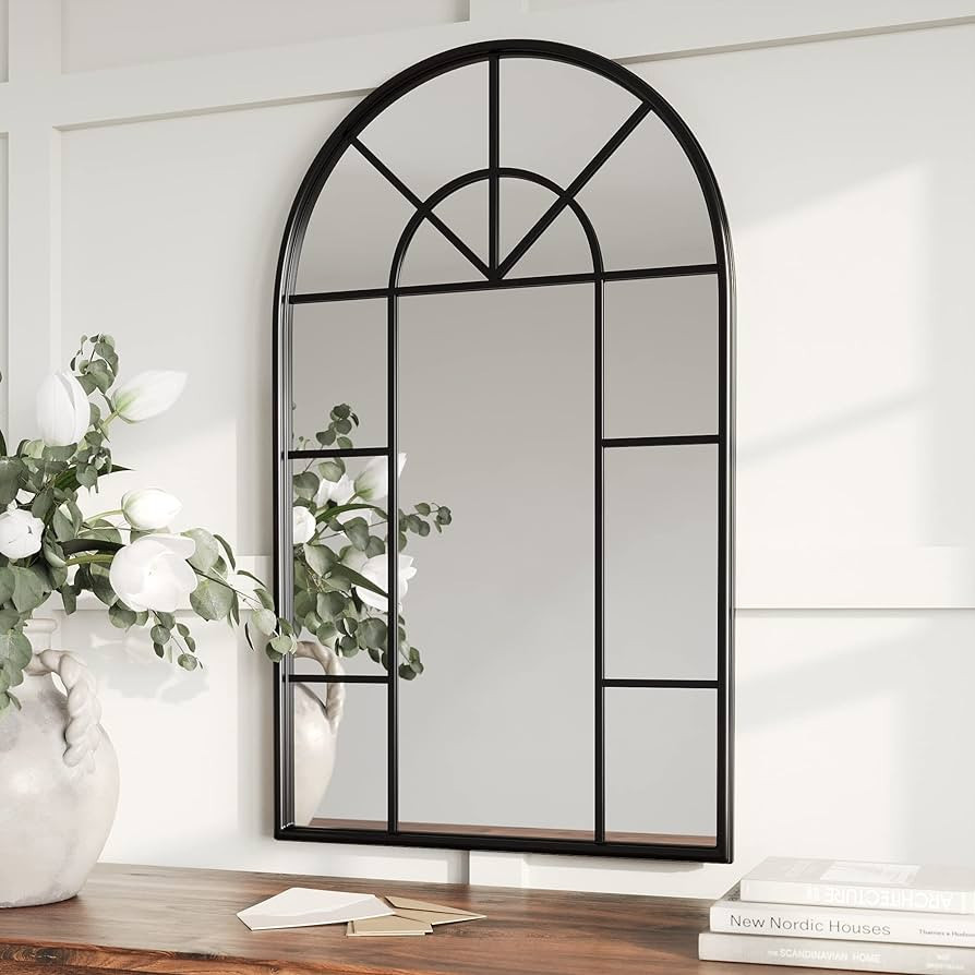 Barnyard Designs 24x40 Black Metal Cathedral Mirror – Arched Window Farmhouse Mirror for Living... | Amazon (US)
