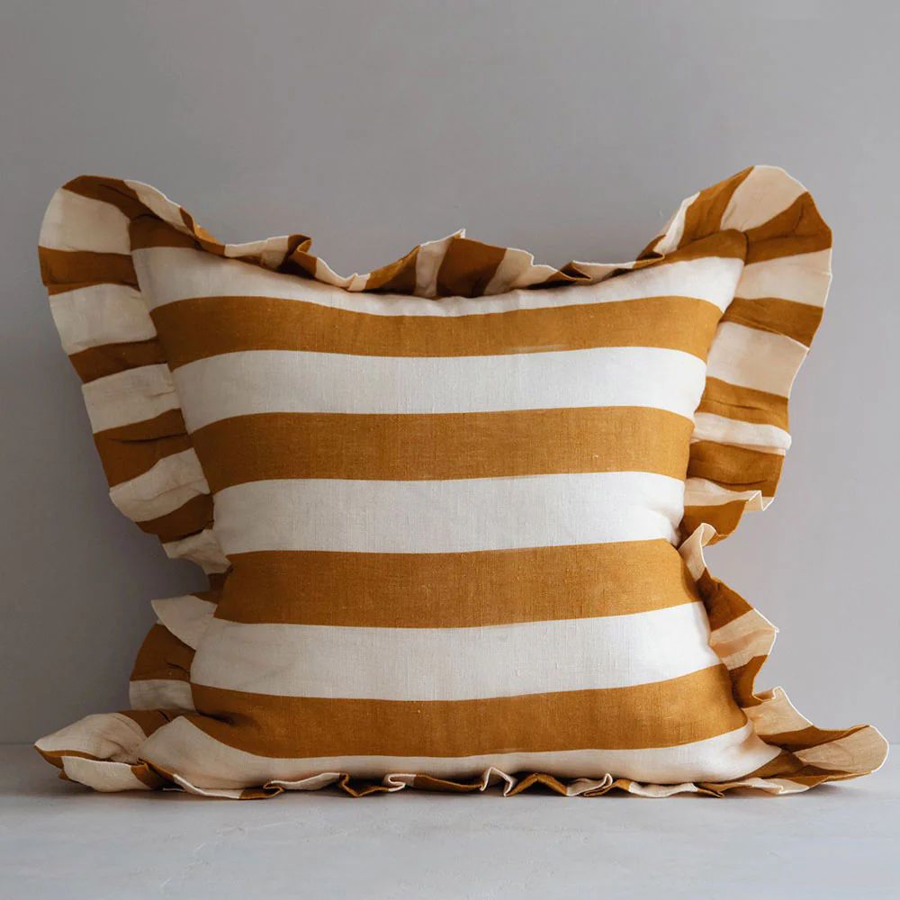 Linen Pillow Cover - Ochre Stripe | Roan Iris