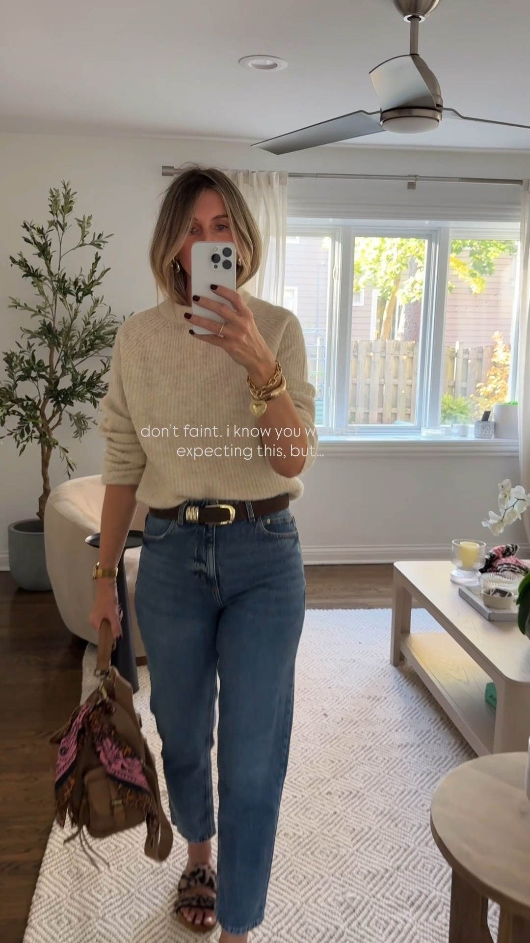 it is indeed me in STRAIGHT CUT jeans! took me a while (understatement) to find the perfect pair, but i bloody did it!! 🙌

wearing the size 6 jeans (i’d say they are comparable to a target size 4) and medium sweater.

paired the jeans with my favorite alpaca/wool blend sweater from last year (thank the lord it’s been restocked!), my new everyday effortlessly cool bag, tied on a little scarf for a like leopard moment…and, voila! here we are. an easy, everyday fall look we all can rock!

i plan to dress these jeans up with heels too. so stay tuned, my friends! appreciate you alllll! 💫

#LTKgrwm #LTKOver40 #LTKFindsUnder100