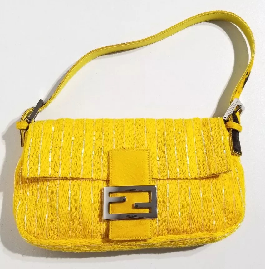 Rare Fendi Italy Pony Hair Yellow Beaded Baguette / Shoulder Bag | eBay US