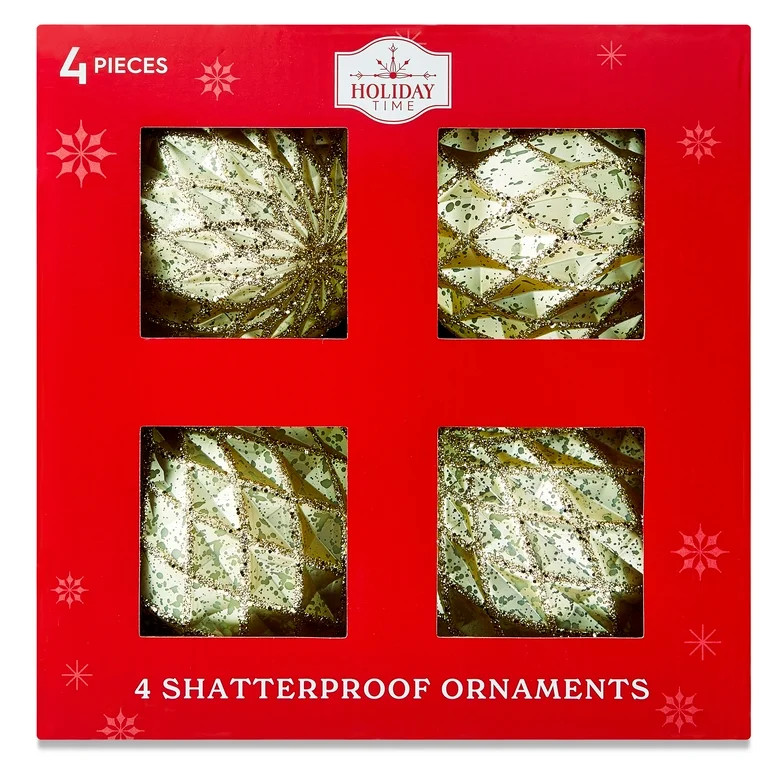 4 Count Gold Vintage-Style Diamond Pattern Shatterproof Christmas Ornaments, 3.94", by Holiday Ti... | Walmart (US)