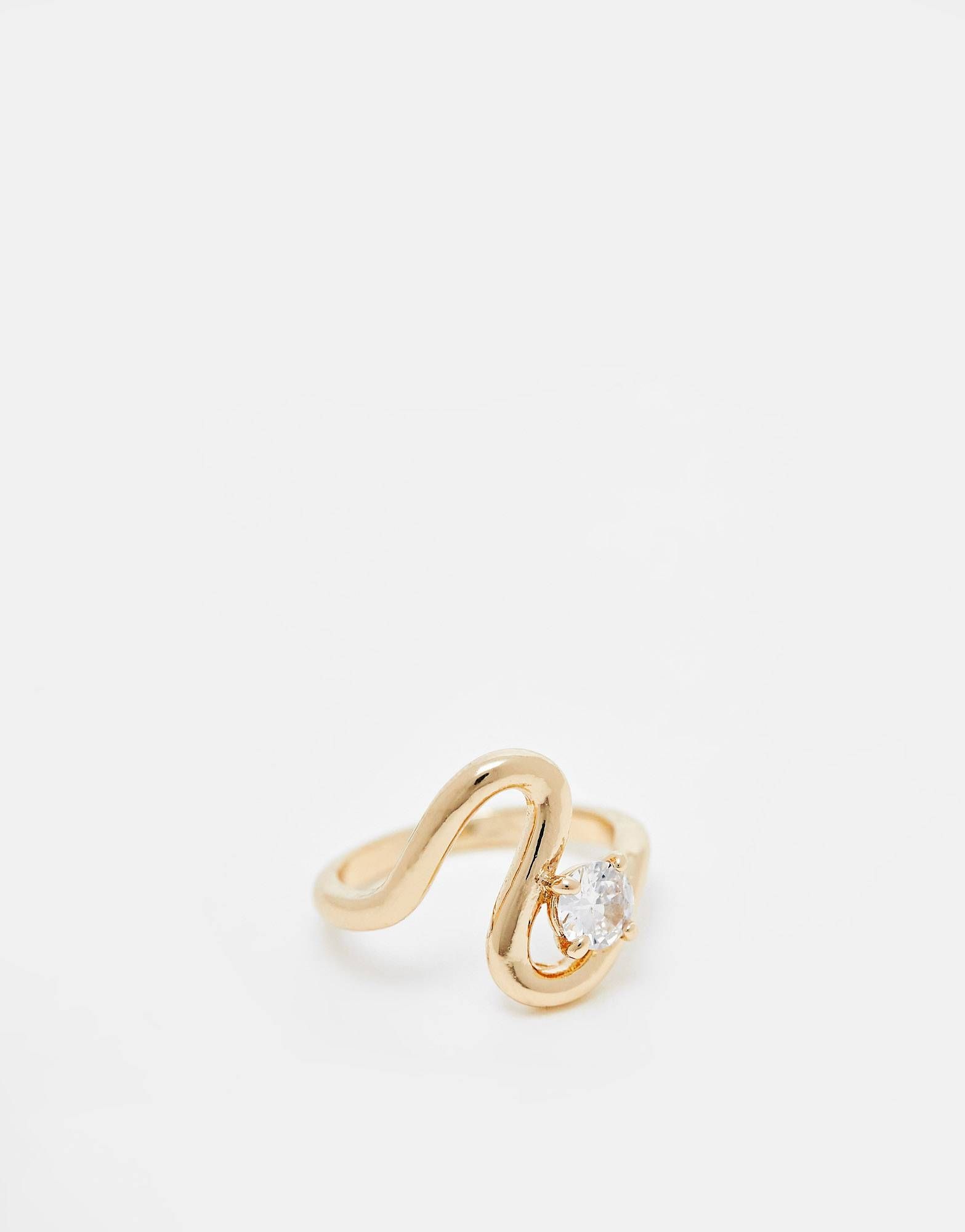 ASOS DESIGN ring with squiggle and crystal design in gold tone | ASOS (Global)