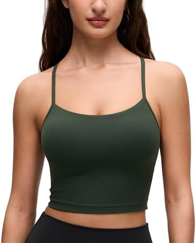 CRZ YOGA Butterluxe Y Back Crop Tank Tops for Women - Spaghetti Straps Racerback Padded Yoga Work... | Amazon (US)