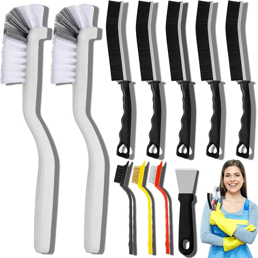11Pcs Crevice Cleaning Brush Set, Hard Bristle Cleaning Supplies for Kitchen, Bathroom, Corner, G... | Amazon (US)