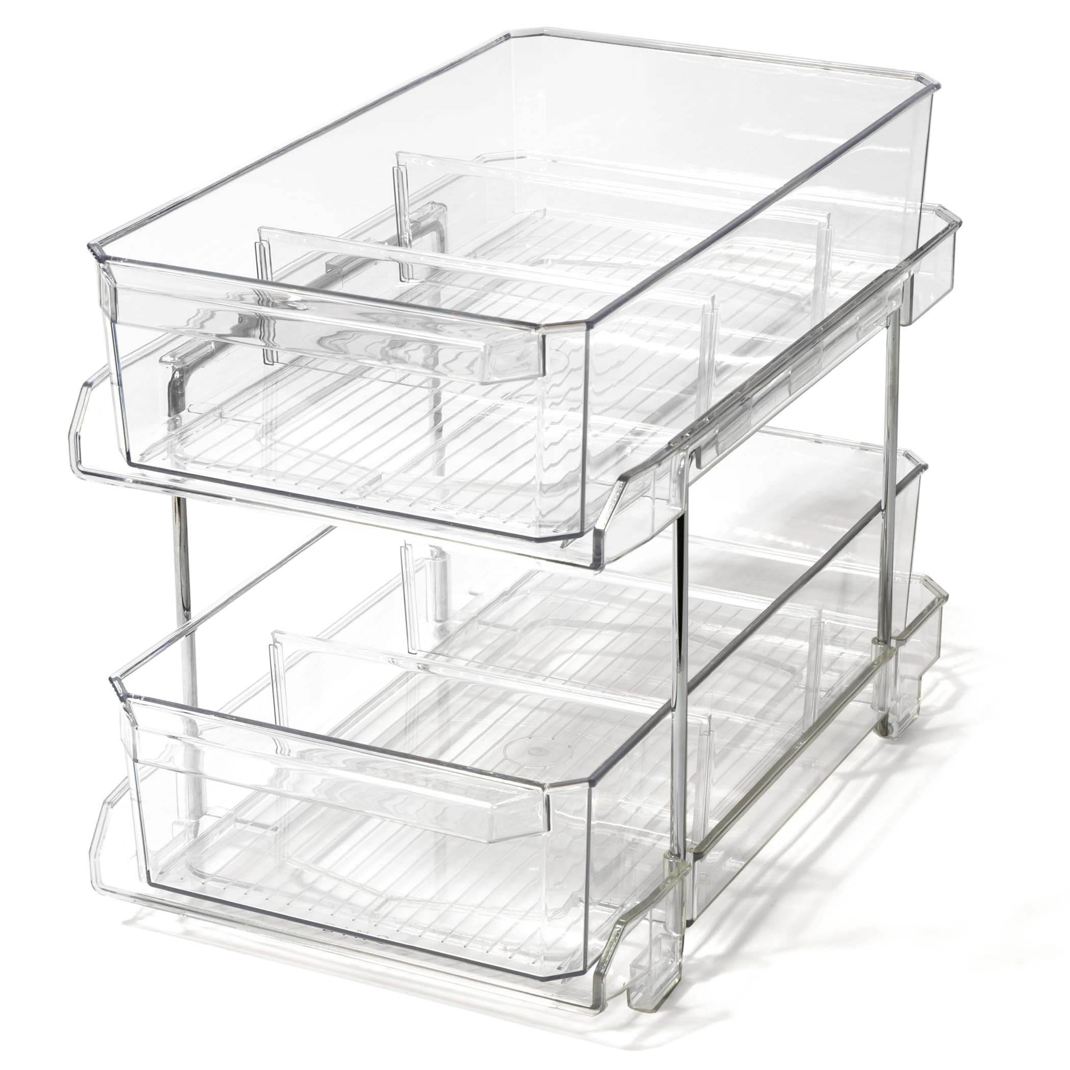 BINO 2 Tier Clear Storage Organizer with Dividers | Slide Out Drawer for Under Sink or Medicine C... | Amazon (US)