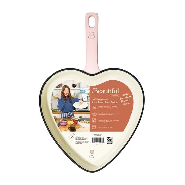 Beautiful 10” Enameled Cast Iron Heart Skillet, Pink Champagne by Drew Barrymore | Walmart (US)