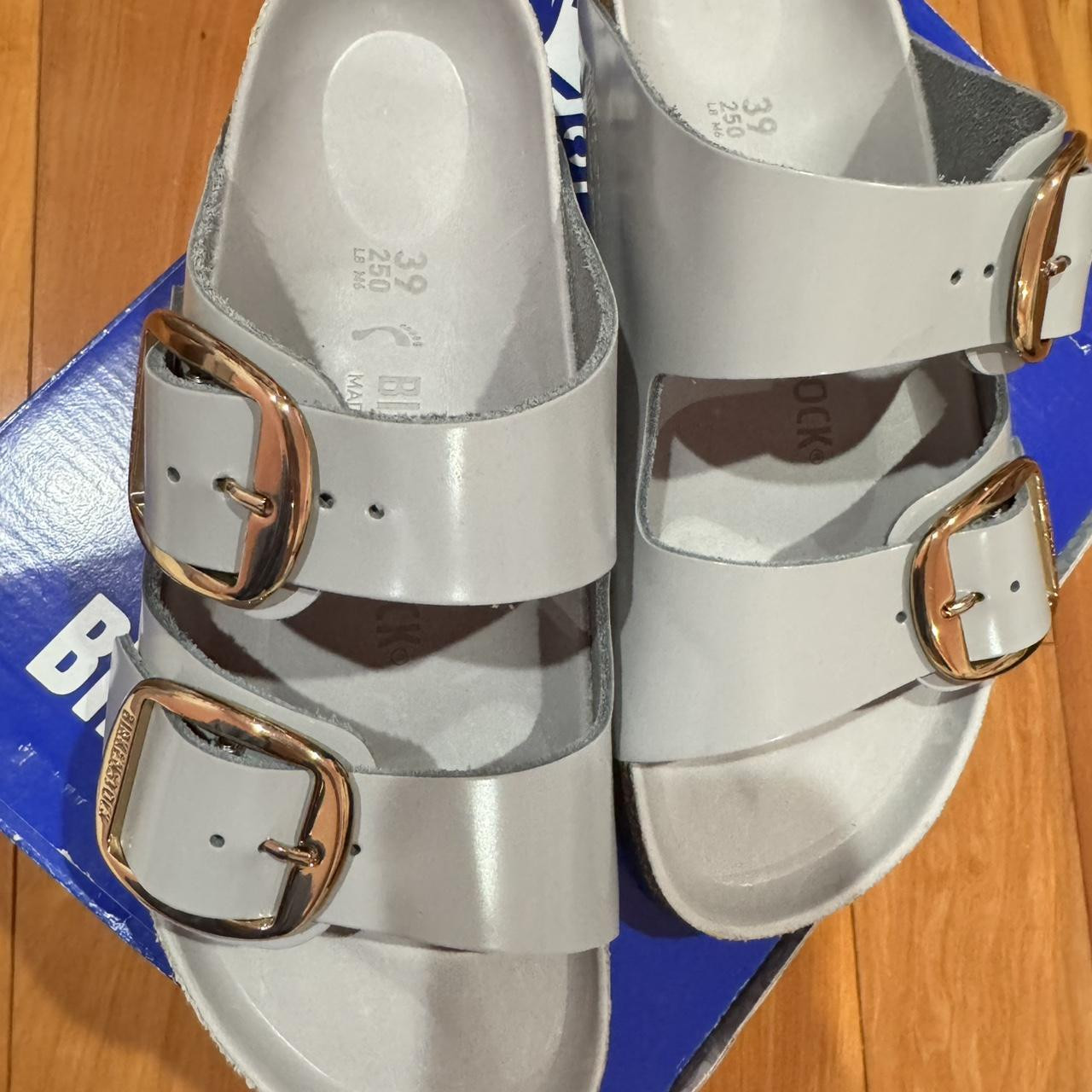 Birkenstock Women's Slides - Grey/Silver - US 8 | Depop US
