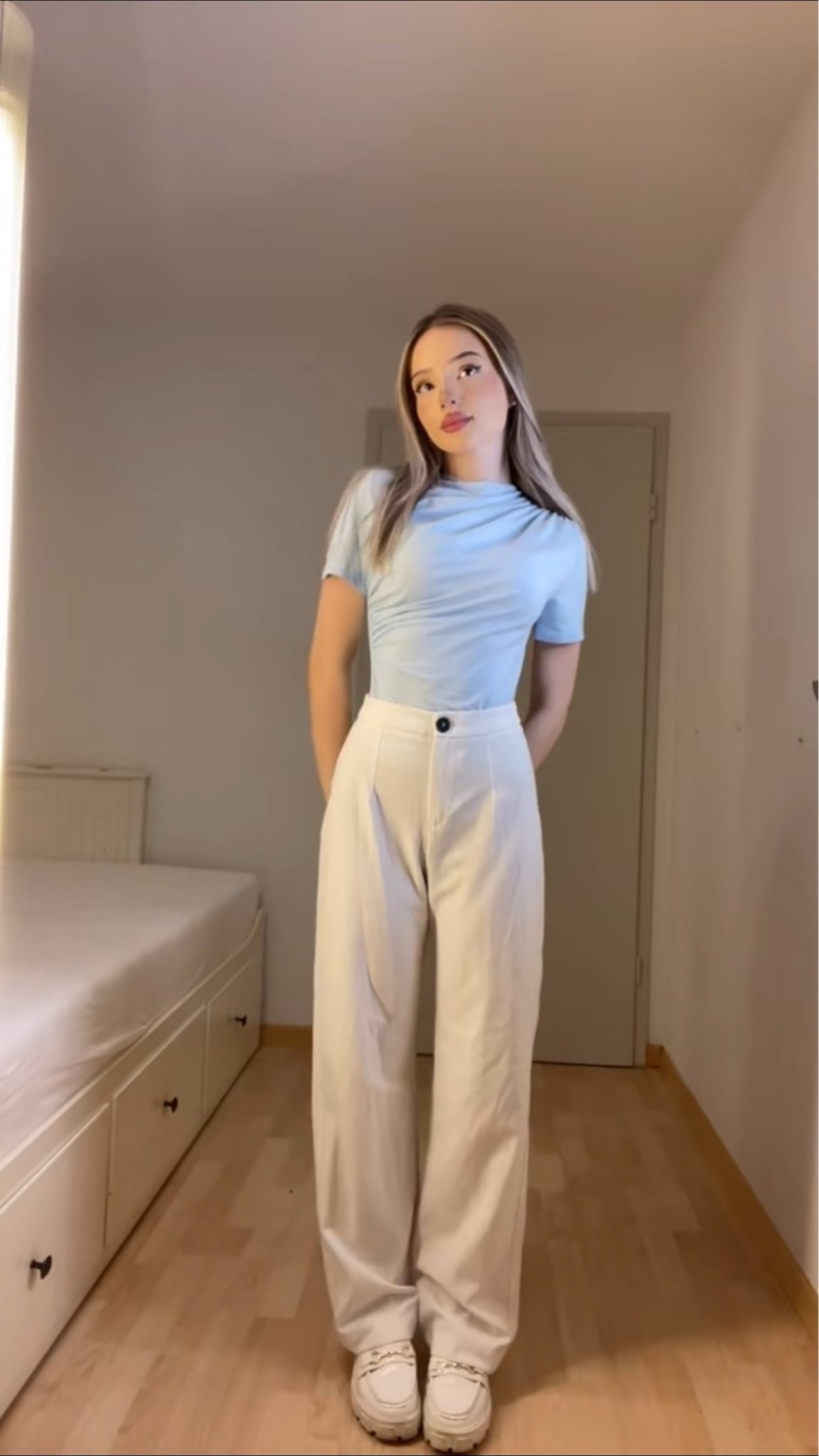 Blue & White Office Outfit

blue and white outfit, office outfit, modest outfit, modest fashion, blue top outfit, white trousers outfit, wide leg trousers, elegant outfit, classy outfit, chic outfit, business casual outfit, workwear inspiration, feminine outfit, minimalist outfit, neutral outfit, smart casual outfit, everyday outfit inspiration