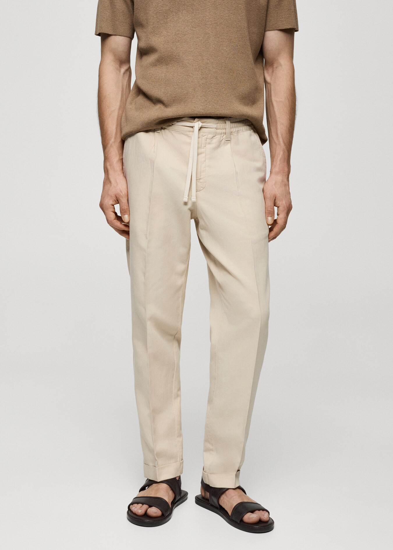 Linen-blend slim-fit pants with drawstring | MANGO (US)