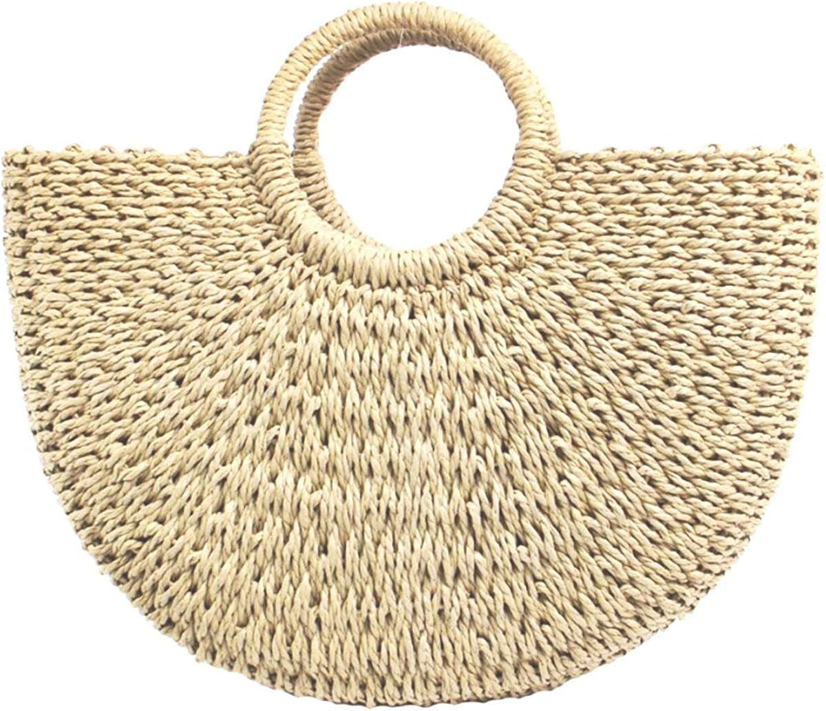 Straw Bag for Women Large Woven Bag Round Handle Ring Tote Retro Purse Hobo Summer Beach Bag | Amazon (US)