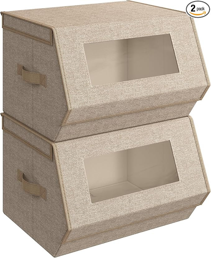 SONGMICS Stackable Storage Bins Set of 2, Storage Boxes with Lids and Front Windows, Non-Woven Fa... | Amazon (US)