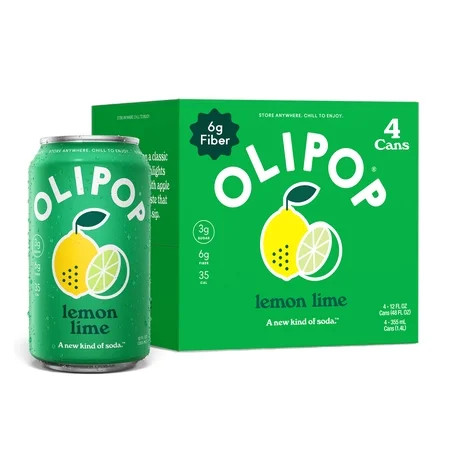 OLIPOP Prebiotic Soda, Lemon Lime, 12 fl oz, 4 Pack, Pantry Packs | Walmart (US)