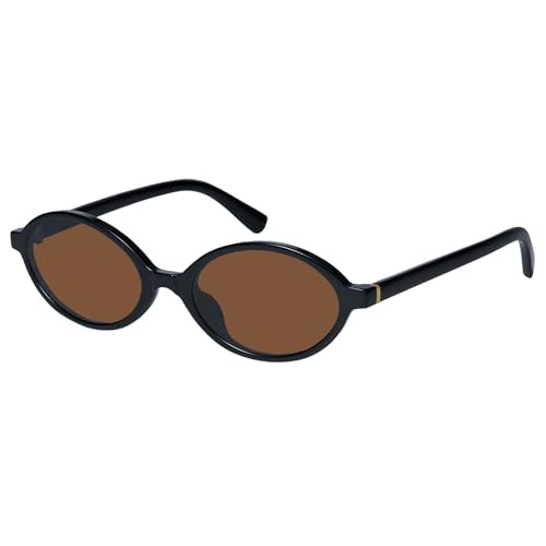 mosanana Trendy Oval Sunglasses for Women 2025 Small 90s Retro Vintage Cute Fashion Cool Thin Skinny Narrow Tiny Black Frame Brown Lens MS52477 | Amazon (US)