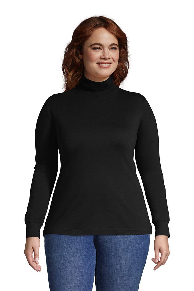 Women's Relaxed Seamless Cotton Plus Size Turtleneck - Lands' End - Black - 2X | Lands' End (US)