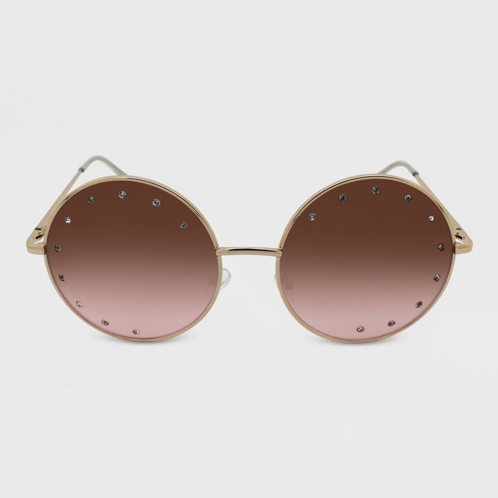 Women's Oversized Studded Rhinestone Round Sunglasses - Wild Fable Gold | Target